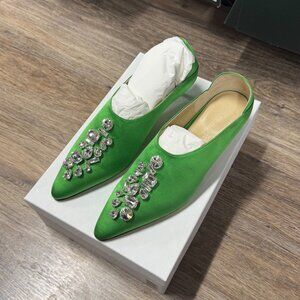 Brand New: Bold Emerald Green Jeweled Satin Shoe